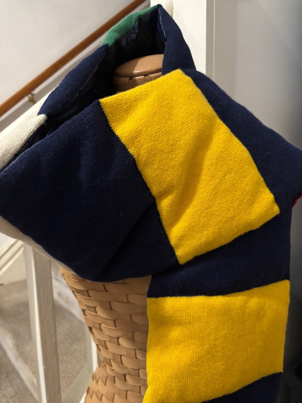 LONG HBC STRIPES Duck-filled Duvet-style Scarf 95% wool lining. NWT.